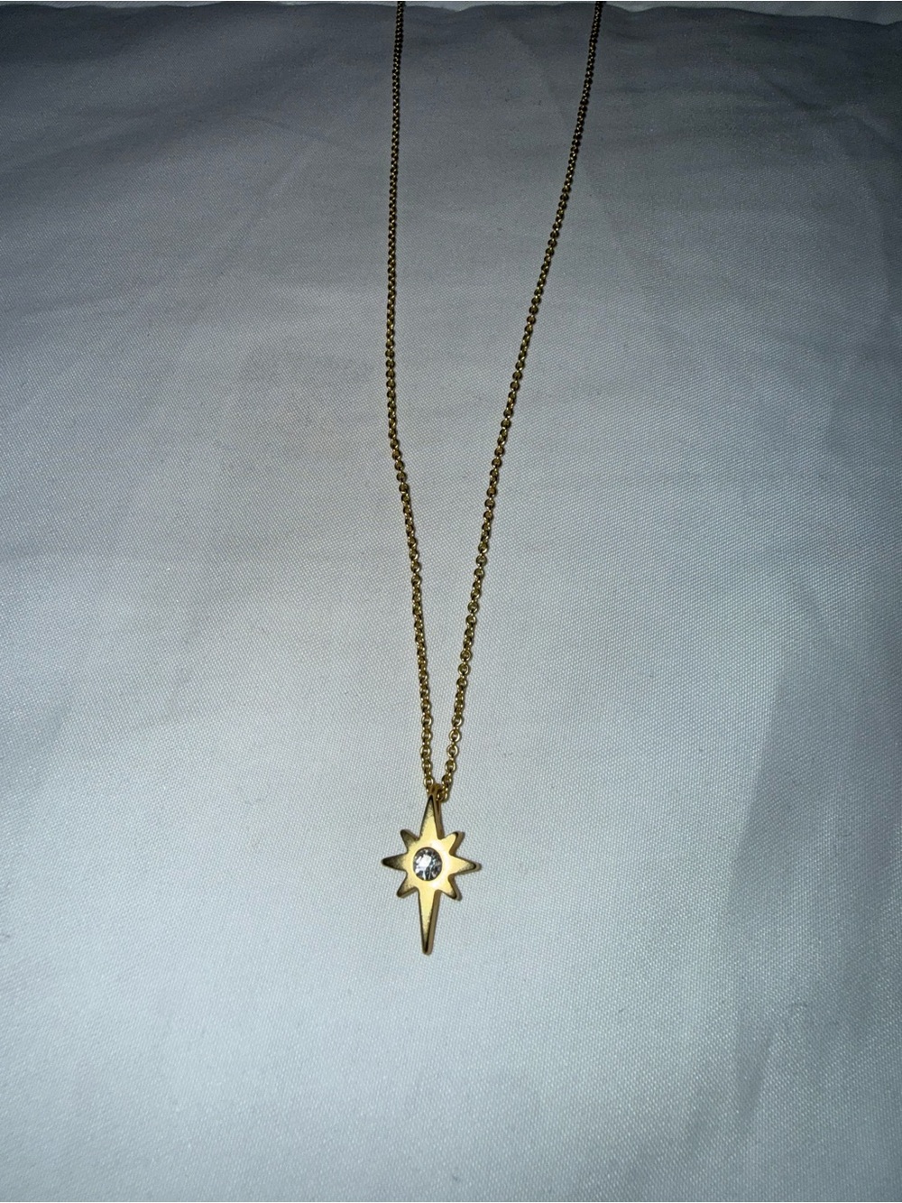 Gold Starburst Pendant Necklace with Clear Stone - Women Jewelry